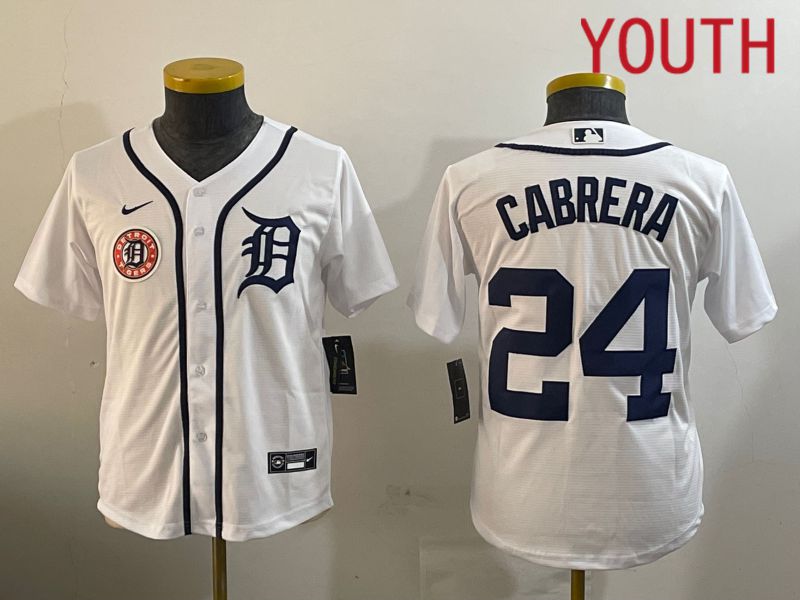 Youth Detroit Tigers #24 Cabrera White Game 2024 Nike MLB Jersey style 1